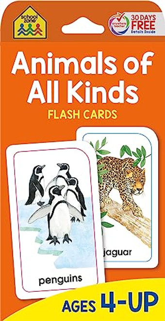 School Zone - Animals of All Kinds Flash Cards - Ages 4 and Up, Preschool, Kindergarten, Animal Names & Classes, Animal Facts and Information, Word-Picture Recognition, and More