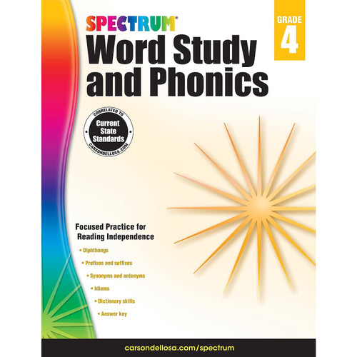 Spectrum Grade 4 Word Study and Phonics Workbooks, Ages 9 to 10, 4th Grade Phonics and Word Study, Dictionary Skills, Vocabulary Builder, Synonyms and ... Prefixes and Suffixes - 176 Pages (Volume 90)