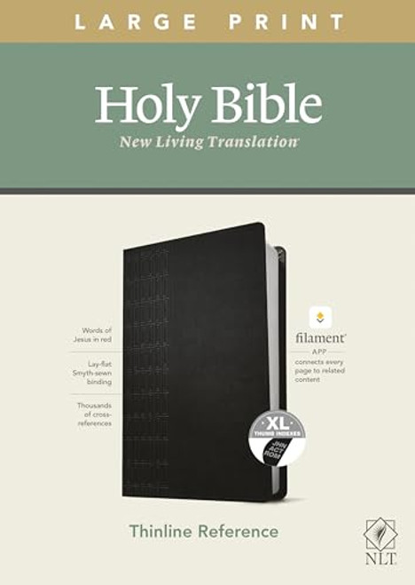 NLT Large Print Thinline Reference Holy Bible (Red Letter, LeatherLike, Cross Grip Black, Indexed): Includes Free Access to the Filament Bible App ... Notes, Devotionals, Worship Music, and Video