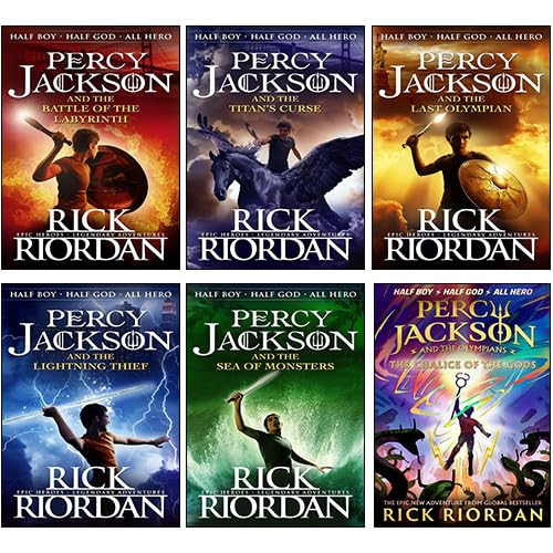 Percy Jackson and the Olympians 6 Books Collection Set By Rick Riordan (The Lightning Thief, Sea of Monsters,Titan's Curse,Battle of the Labyrinth,Last Olympian, The Chalice of the Gods [Hardcover])