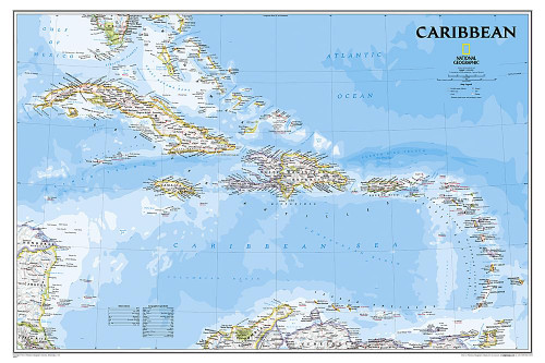 National Geographic Caribbean Wall Map - Classic - Laminated (Poster Size: 36 x 24 in) (National Geographic Reference Map)