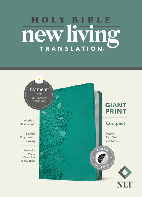 NLT Compact Giant Print Bible, Filament-Enabled Edition (LeatherLike, Peony Rich Teal, Indexed, Red Letter)