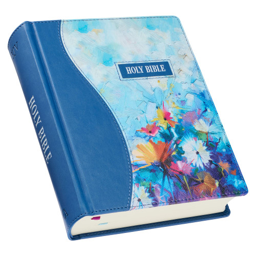 KJV Holy Bible, Note-taking Bible, Faux Leather Hardcover - King James Version, Blue Floral Printed