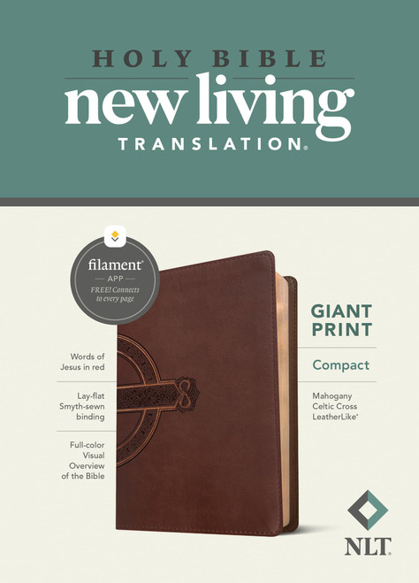 NLT Compact Giant Print Bible, Filament-Enabled Edition (LeatherLike, Mahogany Celtic Cross, Red Letter)