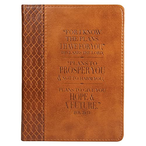 Christian Art Gifts Classic Handy-sized Journal For I Know The Plans Jeremiah 29:11 Bible Verse Inspirational Scripture Notebook w/Ribbon 240 Ruled Pages, 5.7" x 7", Tan