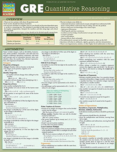 GRE - Quantitative Reasoning: Quickstudy Laminated Reference Guide