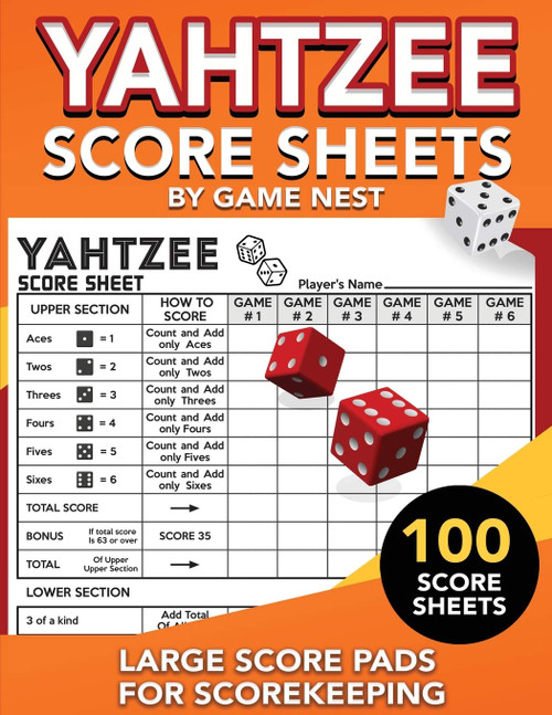 Yahtzee Score Sheets: 100 Large Score Pads for Scorekeeping | 8.5" x 11 Yahtzee Score Cards (Yahtzee Dice Board Game Book)