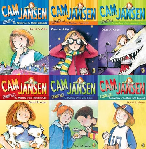 Cam Jansen 6 Book Set (Mystery of the UFO, Television Dog, Babe Ruth, Stolen Diamonds, Dinosaur Bones, Gold Coins)