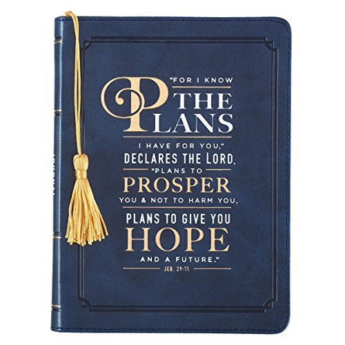I Know The Plans Jeremiah 29:11 Bible Verse Navy Blue Faux Leather Journal w/Graduation Tassel Handy-sized Flexcover Inspirational Notebook w/Ribbon, Lined Pages, Gilt Edges, 5.5 x 7 Inches