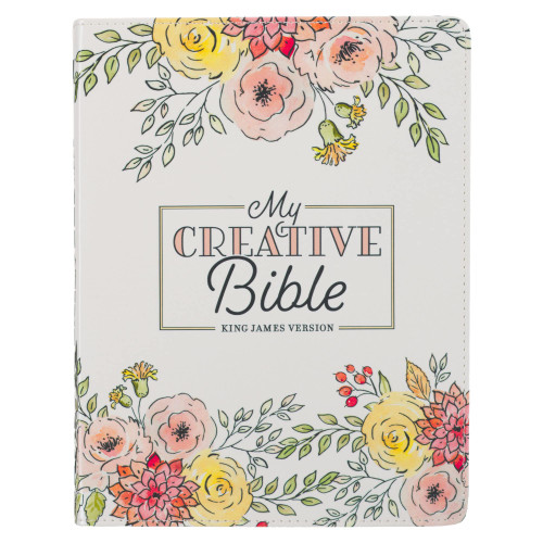 KJV Holy Bible, My Creative Bible, Faux Leather Flexible Cover Ribbon Marker, King James Version, White Floral