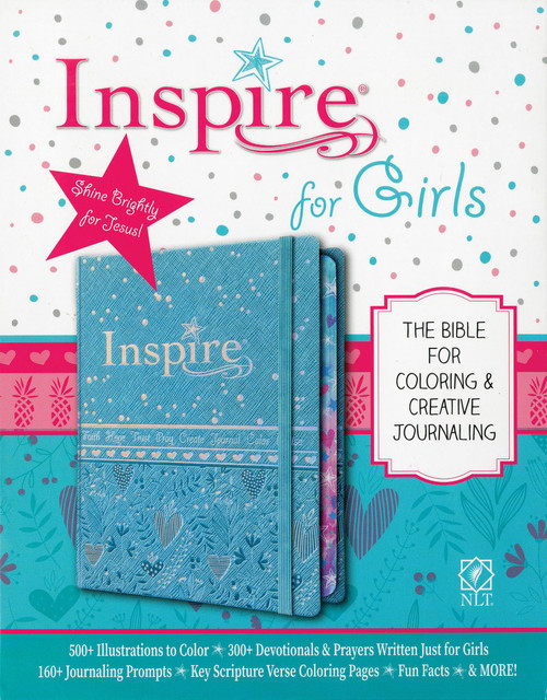 Tyndale NLT Inspire Bible for Girls (Hardcover LeatherLike, Metallic Blue): Journaling and Coloring Bible for Kids  Over 500 Scripture Illustrations to Color - Creative Bible Journal