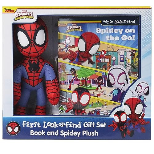 Marvel Spider-man Spidey and his Amazing Friends  Spidey on the Go! First Look and Find Activity Book and Spidey Plush Toy Gift Set  PI Kids