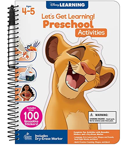 Disney Learning Let's Get Learning! Preschool Activity Book for Kids Ages 3-5, Pre K Wipe Clean Workbook With Letters, Numbers, Shapes, & Sight Words Activities, Reusable Sticker Book for Toddlers