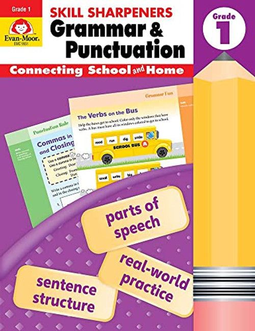 Evan-Moor Skill Sharpeners Grammar and Punctuation Grade 1, Full-Color Activity Book - Supplemental Homeschool Workbook