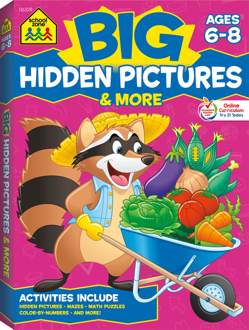 School Zone - Big Hidden Pictures & More Workbook - 320 Pages, Ages 6 to 8, 1st Grade, 2nd Grade, Search & Find, Picture Puzzles, Hidden Objects, Mazes, and More (School Zone Big Workbook Series)