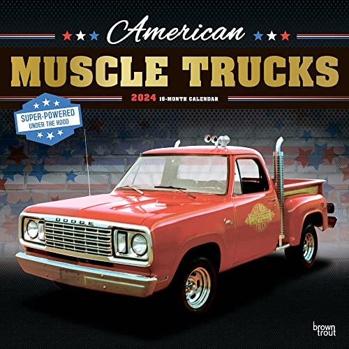 American Muscle Trucks OFFICIAL | 2024 12 x 24 Inch Monthly Square Wall Calendar | Foil Stamped Cover | BrownTrout | USA Motor Ford Chevrolet Dodge GMC
