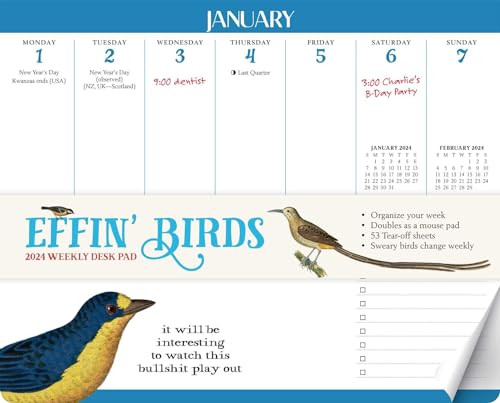 Effin' Birds 2024 Weekly Desk Pad Calendar