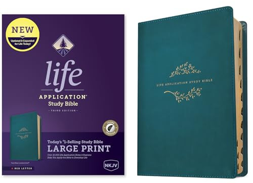 NKJV Life Application Study Bible, Third Edition, Large Print (LeatherLike, Teal Blue, Indexed, Red Letter)