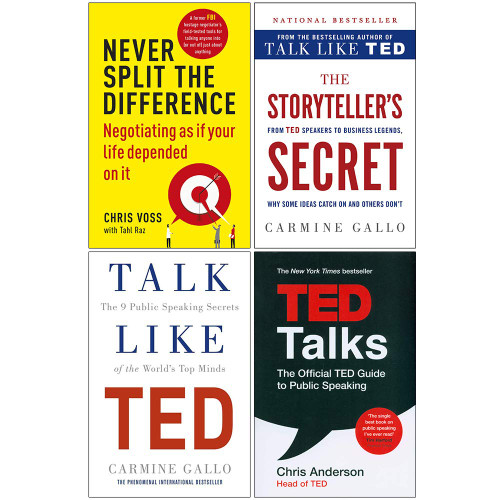 Never Split the Difference, The Storyteller's Secret, Talk Like TED, TED Talks 4 Books Collection Set