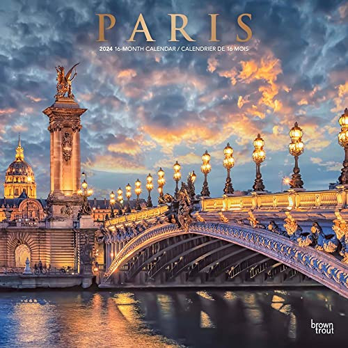 Paris | 2024 12 x 24 Inch Monthly Square Wall Calendar | Foil Stamped Cover | English/French Bilingual | BrownTrout | Scenic Travel Europe France