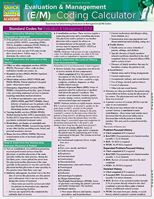 Evaluation & Management (E&m) Coding Calculator: Quickstudy Laminated Reference Guide (Quick Study Academic)