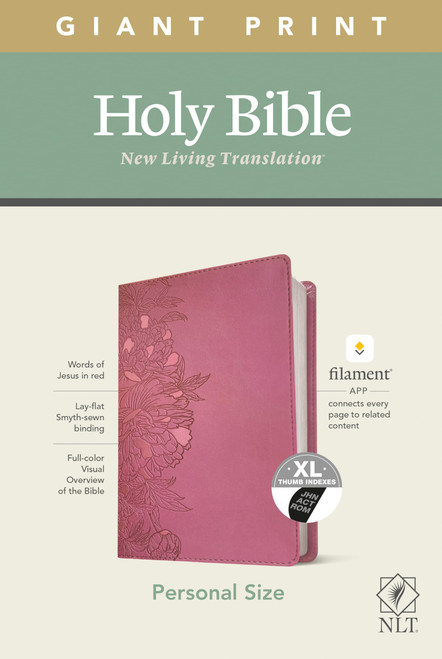 NLT Personal Size Giant Print Holy Bible (Red Letter, LeatherLike, Peony Pink, Indexed): Includes Free Access to the Filament Bible App Delivering Study Notes, Devotionals, Worship Music, and Video