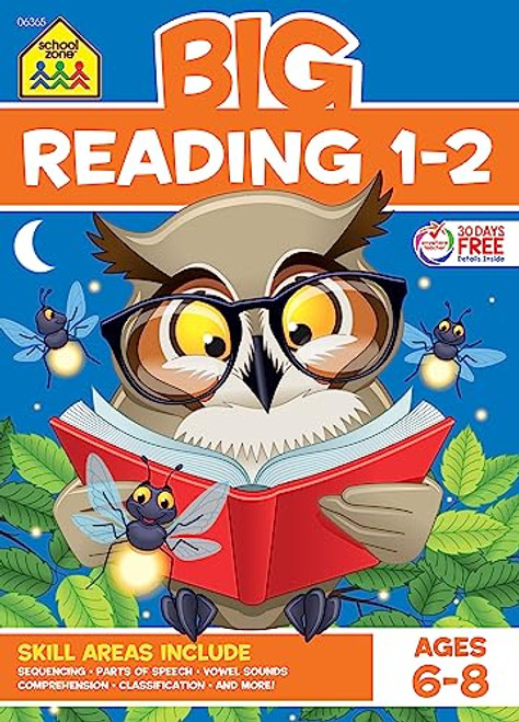 School Zone - Big Reading 1-2 Workbook - 320 Pages, Ages 6 to 8, 1st Grade, 2nd Grade, Story Order, Parts of Speech, Comprehension, Phonics, Vowels, and More (School Zone Big Workbook Series)