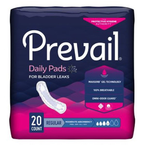 PADS BLADDER CONTROL GUARDS MOD ABS DISP LF 3IN X 10.5IN WHITE PREVAIL MADE USA (20/PK 9PK/CS) [009-BC012]
