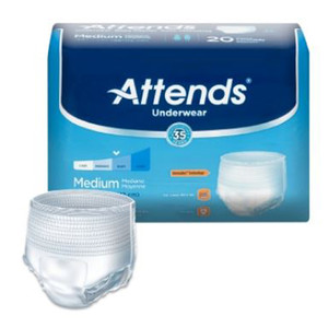 BRIEFS PULL UPS ADULT HVY ABS DISP LF 34-44IN MD W/LEAKAGE BARRIER WHITE ATTENDS EXTRA UNDERWEAR MADE USA (20/PK 4PK/CS) [338-AP0720]