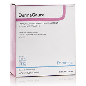 DRESSINGS IMPREGNATED HYDROGEL GAUZE LF ST 4IN X 4IN DERMAGAUZE (15/BX 6BX/CS) [600-6231-4]