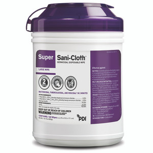 WIPES SURFACE DISINFECTANT GERMICIDAL DISP ALCOHOL 55.5% / QUAT 6IN X 6.75IN LG SUPER SANI-CLOTH (160/TUB 12TUB/CS) [600-SDWA-LG]