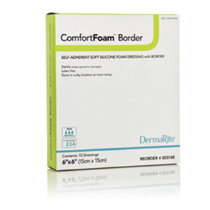 DRESSINGS FOAM SILICONE SELF-ADH BORDER WTRPRF LF ST 6IN X 6IN (10/BX) [600-295400]