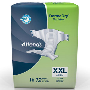 BRIEFS DIAPERS ADULT BARIATRIC W/LEAKAGE BARRIER ULTRA ABS DISP LF 63-70IN 2XL WHITE DERMADRY MADE USA (12/PK 4PK/CS) [338-DD50]