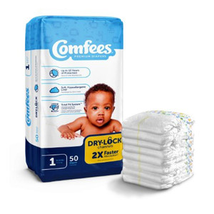BRIEFS DIAPERS BABY DISP LF SIZE 1 FITS 8-14LBS WHITE COMFEES MADE USA (50/PK 4PK/CS) [338-CMF-1]