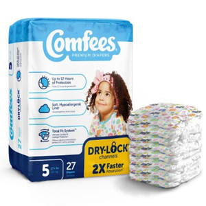 BRIEFS DIAPERS BABY DISP LF SIZE 5 FITS 27+LBS WHITE COMFEES MADE USA (27/PK 4PK/CS) [338-CMF-5]