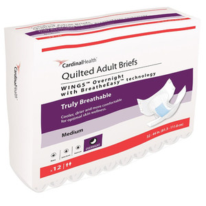 BRIEFS DIAPERS ADULT OVERNIGHT SUPER ABS DISP LF 32-44IN MD QUILTED WHITE WINGS (12/PK 8PK/CS) [150-67033]