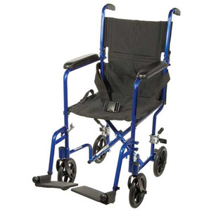 TRANSPORT CHAIR 19IN W/FOOTRESTS BLACK UPHOLSTERY BLUE ALUM FRAME 8IN WHEELS 300LB CAP (EA) [500-TC19-BLU]