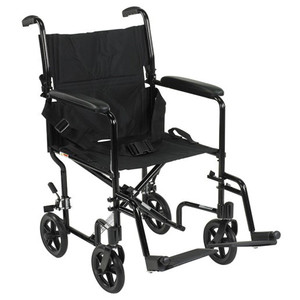 TRANSPORT CHAIR 17IN W/FOOTRESTS BLACK UPHOLSTERY BLACK ALUM FRAME 8IN WHEELS 300LB CAP EXPEDITION (1EA/CS) [500-TC17-BL]
