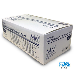 MASKS SURGICAL PLEATED W/EARLOOPS DISP FDA 510k / ASTM LEVEL 2 STANDARDS FLUID RESISTANT 3PLY BLUE (50/BX 20BX/CS) [500-M50BS-L2]