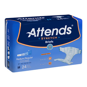 BRIEFS DIAPERS ADULT STRETCH PANEL STYLE W/LEAKAGE BARRIER SUPER ABS DISP LF 31-52IN MD/RG PURPLE ATTENDS STRETCH MADE USA (24/PK 4PK/CS) [338-DDSMR]