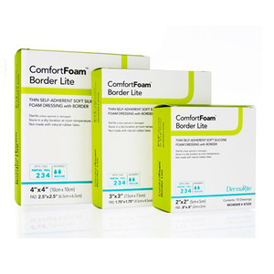 DRESSINGS FOAM SILICONE SELF-ADH BORDER WTRPRF LF ST THIN 4IN X 4IN LITE (10/BX) [600-281300]