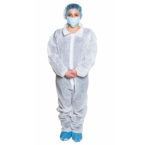COVERALLS DISP LF FRONT ZIP ELASTIC WRIST & ANKLE CUFF WHITE DUKAL (5/BG 5BG/CS) [060-382XL]
