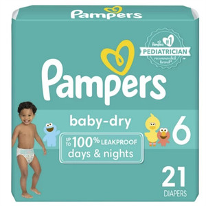 BRIEFS DIAPERS BABY DISP LF SIZE 6 FITS 35+ LBS WHITE PAMPERS (21/PK) [PM45220]