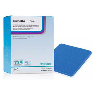DRESSINGS FOAM NON-ADH LF ST ANTIMICROBIAL W/SILVER GENTIAN VIOLET & METHYLENE BLUE 4IN X 5IN DERMABLUE (10/BX) [591-76040514]