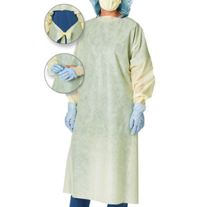GOWNS DISP ISOLATION OVERHEAD OPEN BACK/TIE AAMI2 FLUID RESISTANT SMMS UNIVERSAL YELLOW (10/BG 10BG/CS 100/CS) [500-RGGN-100-L2]