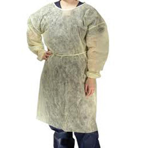 *USE - 500-GOWN-100* GOWNS DISP ISOLATION ELASTIC CUFF/TIE FLUID RESISTANT SMMS 35INL X 50INW LG UNIVERSAL LT WT YELLOW (10/BG 5BG/CS) [500-GOWN]