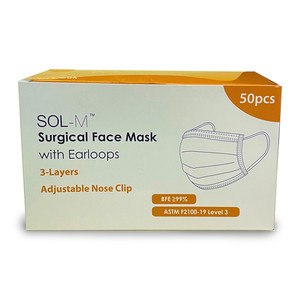 MASKS SURGICAL PLEATED W/EARLOOPS DISP FDA 510k / ASTM LEVEL 3 STANDARDS FLUID RESISTANT 3PLY BLUE MADE USA (50/BX 20BX/CS) [500-M50BS-L3]