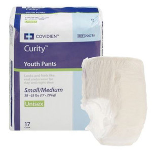 BRIEFS PULL UPS YOUTH MOD-HVY ABS DISP LF 8-65LBS SM/MD WHITE CURITY (17PK 4PK/CS) [150-70073A]