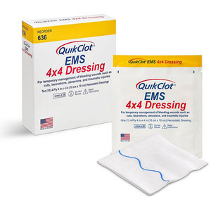 DRESSINGS GAUZE SPONGES ST NON-WOVEN 4IN X 4IN HEMOSTATIC QUICKCLOT (10/BX) [088-636]