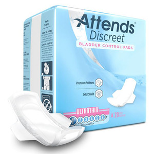 PADS BLADDER CONTROL GUARDS LIGHT ABS DISP LF ULTRA THIN 9IN WHITE ATTENDS DISCREET MADE USA (20/PK 24PK/CS) [338-ADPTHIN-PK]